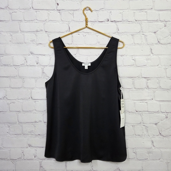 Nordstrom Black Satin Scoop Neck Sleeveless Women's Tank Top - Picture 1 of 12
